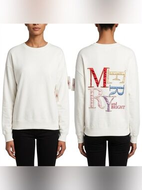 Paper Flower Off-White "MERRY and BRIGHT" Applique Crewneck Sweatshirt